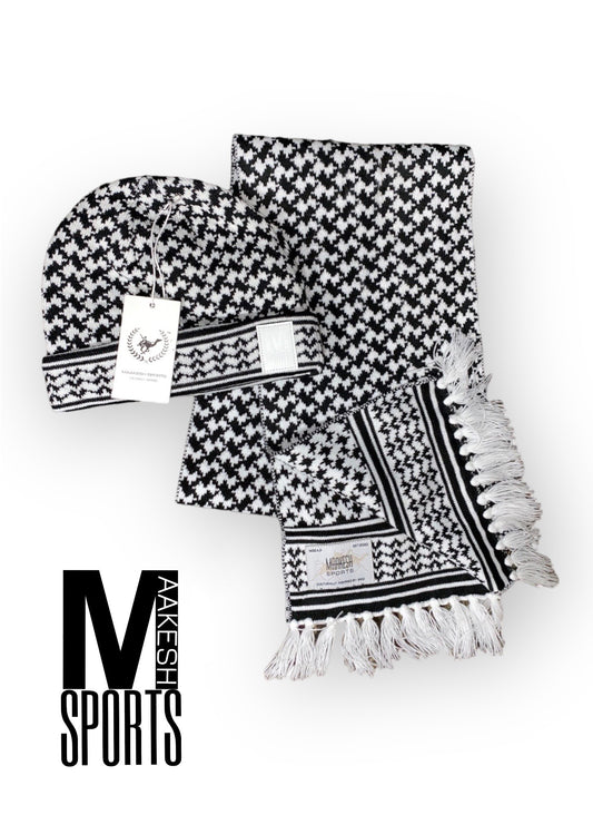 Shemagh Beanie and Scarf Set - Black / White