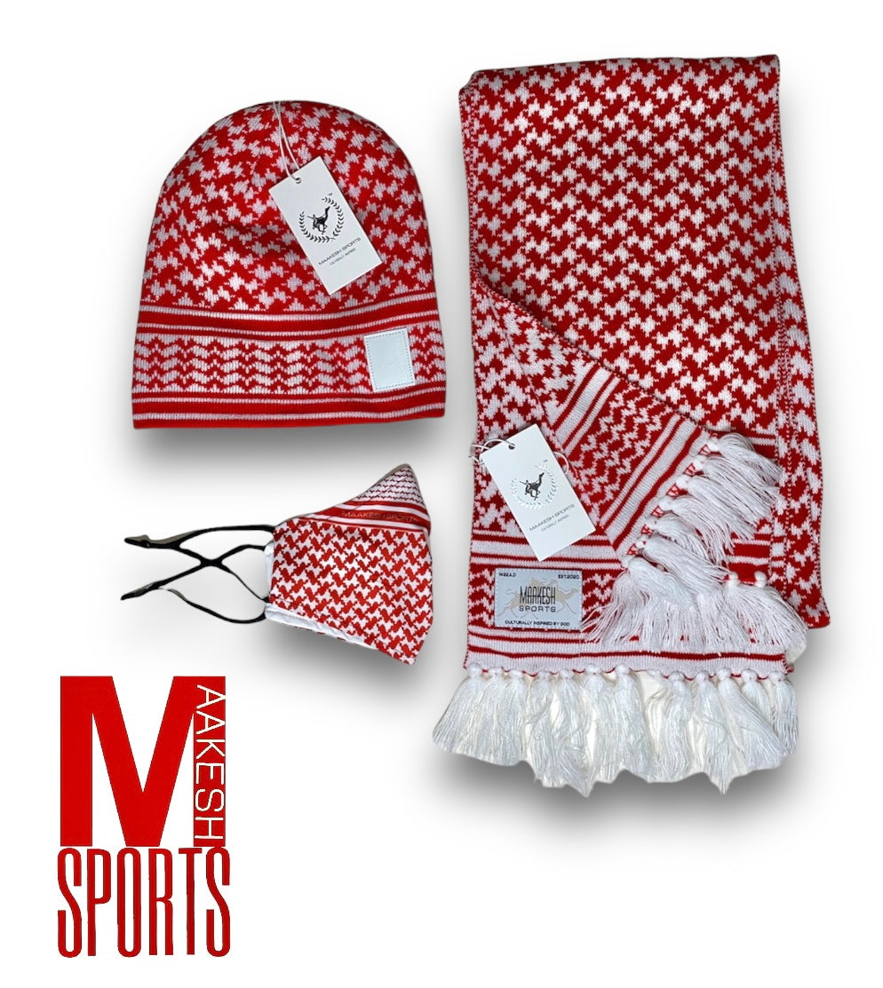 Shemagh Beanie & Scarf set - Red / White